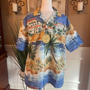 NEW 🌺 Common People Men's Tropical Resort Watercolor Shirt Hawaiian Palm Trees